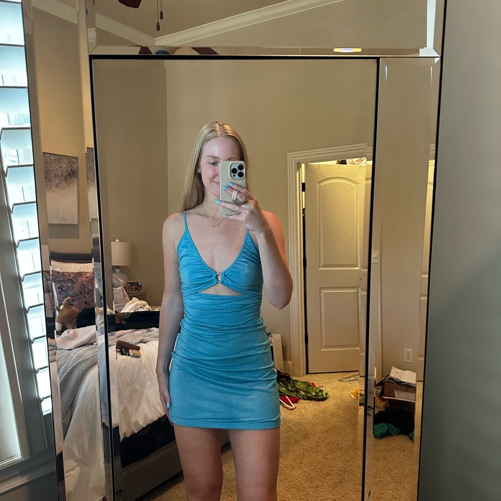 Princess Polly Blue Bodycon Mini Dress Plunge Neckline